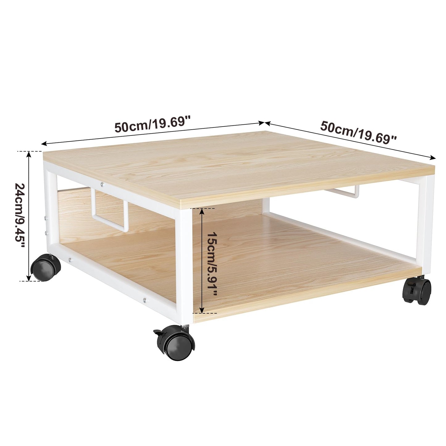 IBUYKE 2 Tier Desktop Printer Stand Cart,Printer Table with Wheels,Desk Heavy Duty Rolling Table with Storage Folders,for Books, Fax Machine