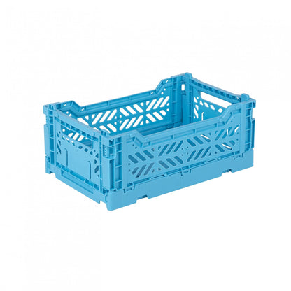 Ay-Kasa Folding Box, Sturdy Plastic Folding Box, Stackable, Turquoise, Mini 27 x 17 x 11 cm