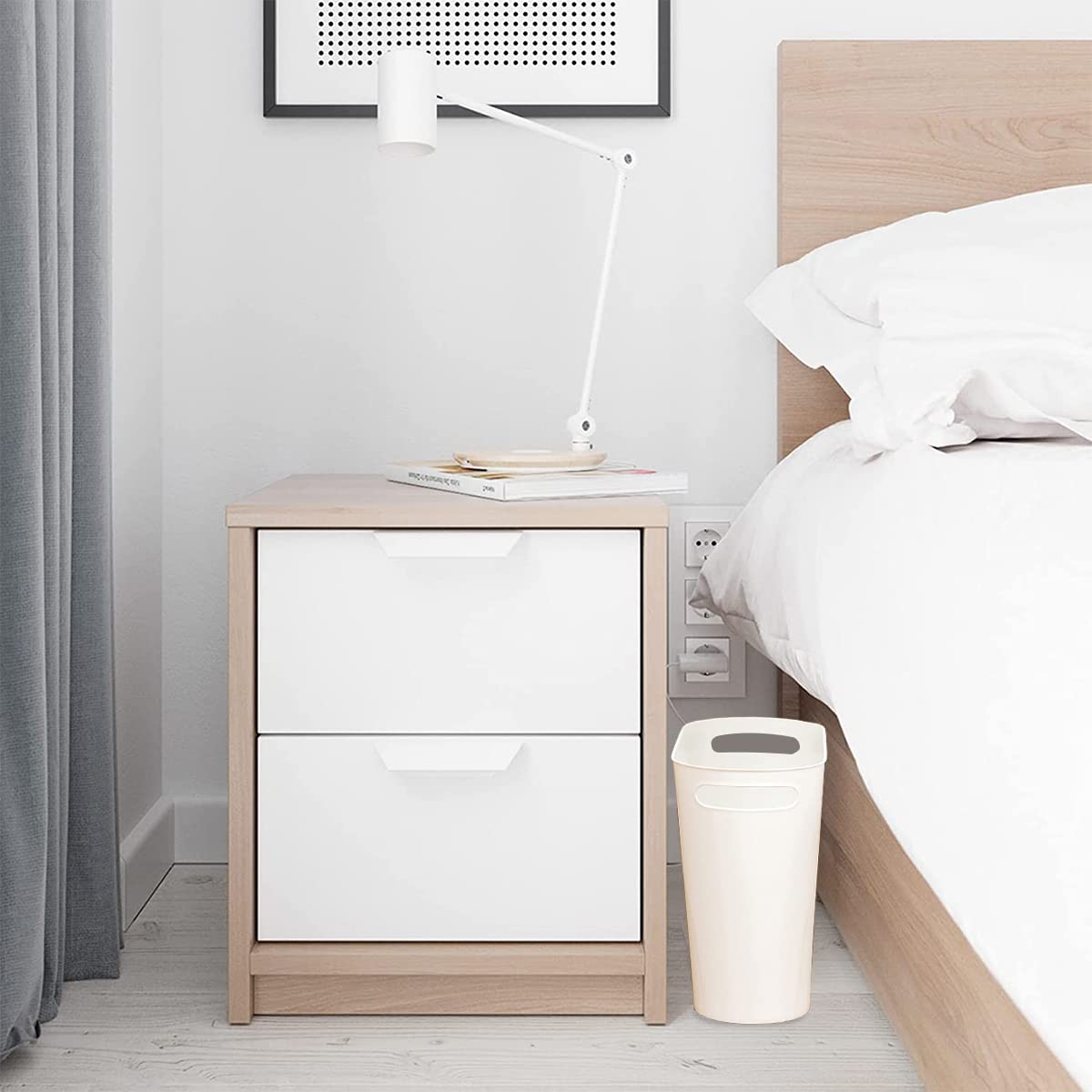 LOSYHU 2 Pack Plastic Trash Can 12L Slim Waste Basket Plastic Bedroom Wastebasket Small Office Bin with Handle Reusable Slim Garbage Container Bin