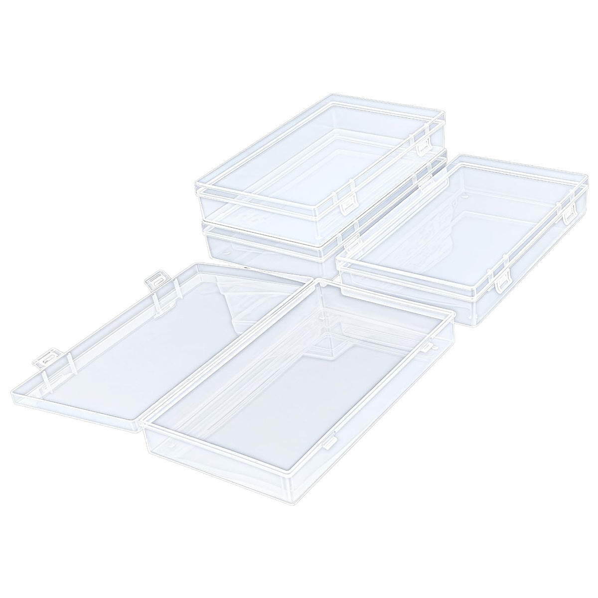4 Pack Rectangular Clear Plastic Storage Containers, 20 x 12 x 3.5 cm