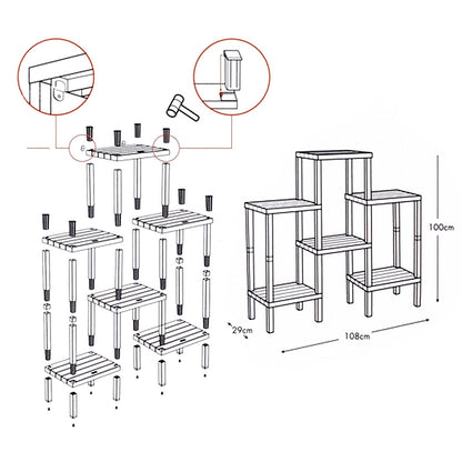TATAY Lombok Modular Shelf, 6 Shelves, Polypropylene, BPA Free, Wood effect, Non-Slip Bumpers, Max 10KG by Shelf, Easy Assembly, Brown.