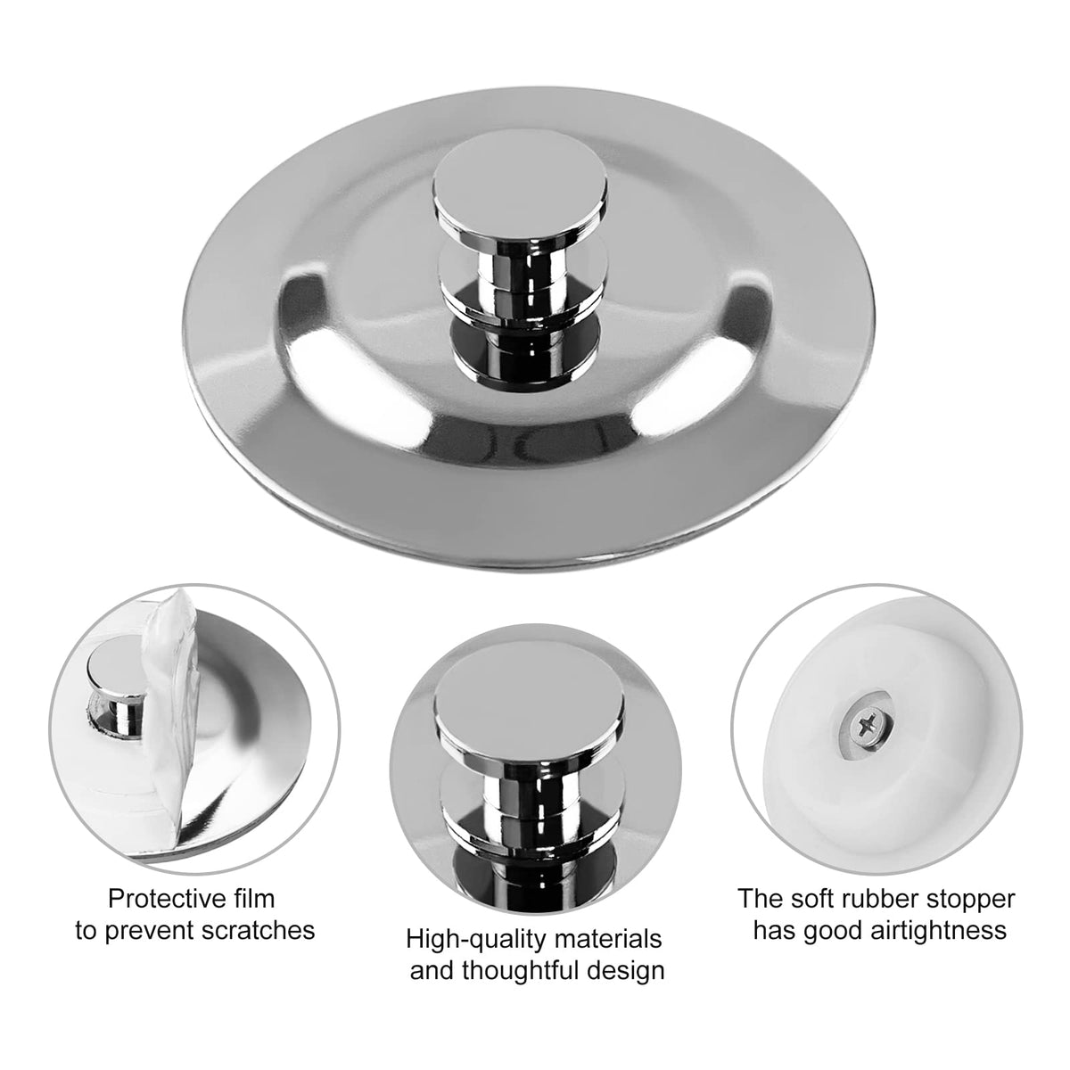 MAIXINNEW Bath Plug Replacement 45mm, Stainless Steel Drain Stopper, Universal Bathroom Plug Easy Grip for Bathtub Washbasin Kitchen Sink