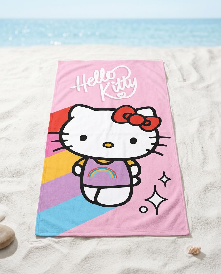 Aymax Children's Towel Beach Towel Beach Towel Bath Towel 70 x 140 cm Boys and Girls Microfibre (Hello Kitty)
