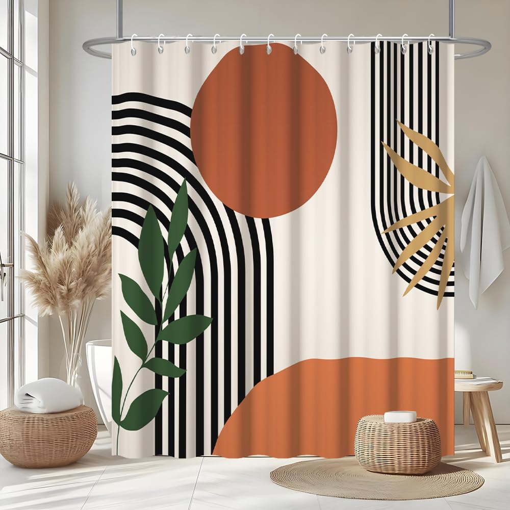 Uiiooazy Abstract Boho Shower Curtain, Mid Century Modern Minimaliste Terracotta Bath Curtain Mildew and Mould Resistant Waterproof Polyester Fabric