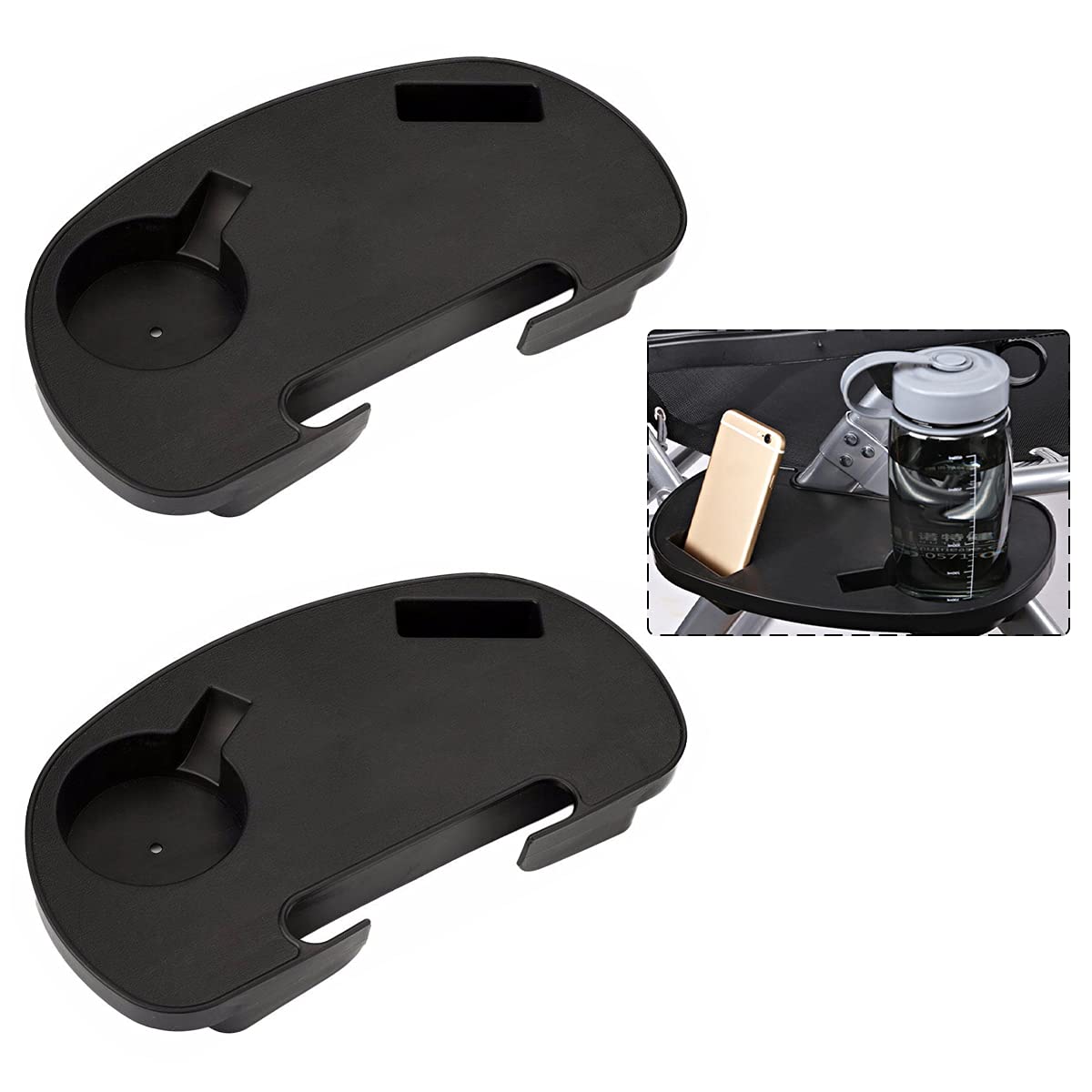 Ledeak Pack of 2 Lounge Chair Side Tray, Oval Zero Gravity Large Utility Clip On Side Recliner Snack Table with Cup Holder and Mobile Device Slot