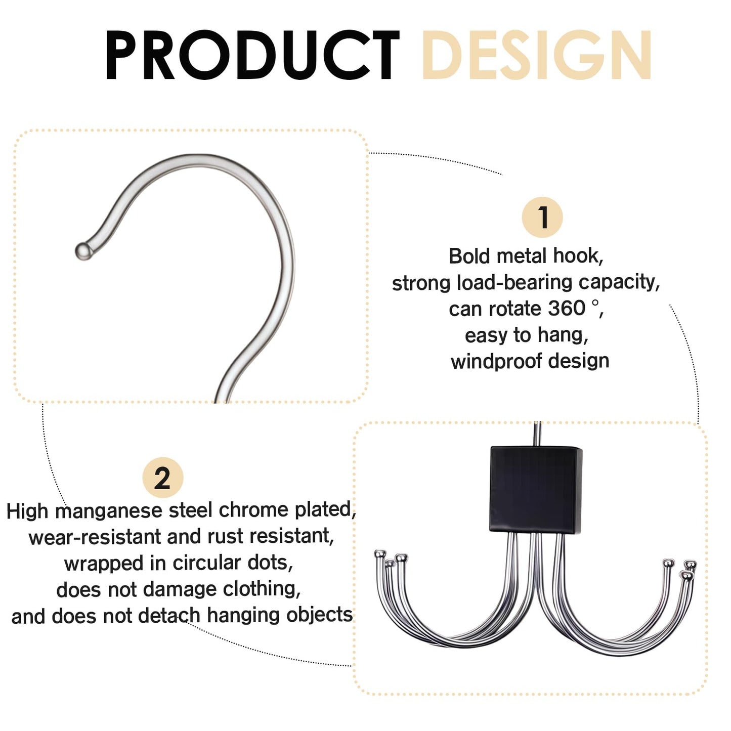 Belt & Tie Hanger Closet Organizer with 6 Rotating Hooks – Space-Saving Clothes Rack for Belts, Ties, Scarves, Hats (Wood color2pcs)