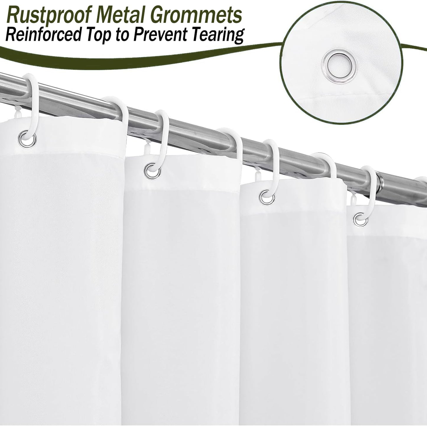 Shower Curtain, Solid Colour Fabric Shower Washable Curtain Mould Resistant and Water Repellent, Shower Curtain for Bathroom (White,180 * 180)
