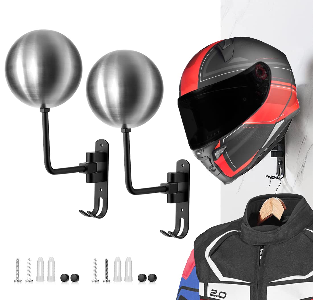 motofans Helmet Holder Wall Mounted Motorcycle Helmet Hat Holder Aluminium Alloy and Stainless Steel Ball (Pack of 2)