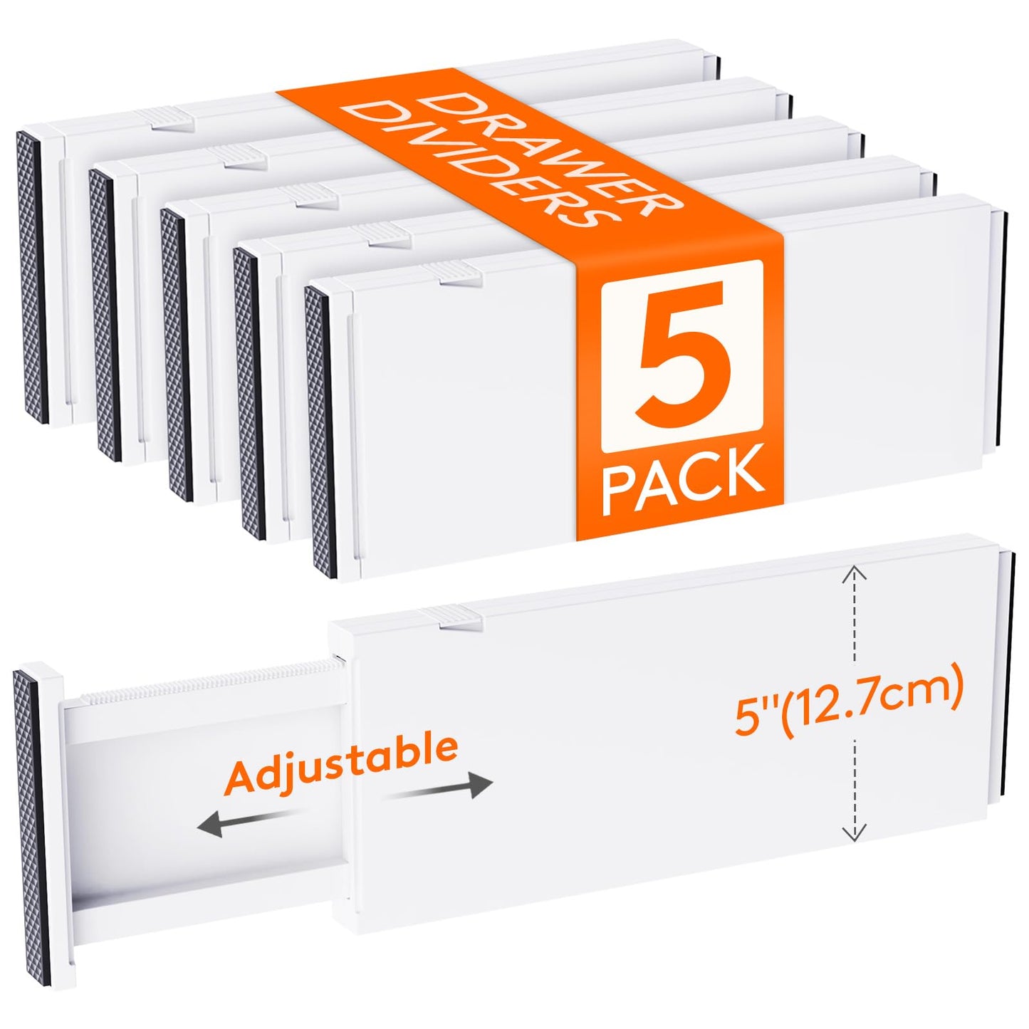 Lifewit 5 Pack 5" High Drawer Dividers 34-56cm/13.5-22" Adjustable Drawer Organiser for Clothes/Utensils, Expandable Kitchen Drawer Dviders