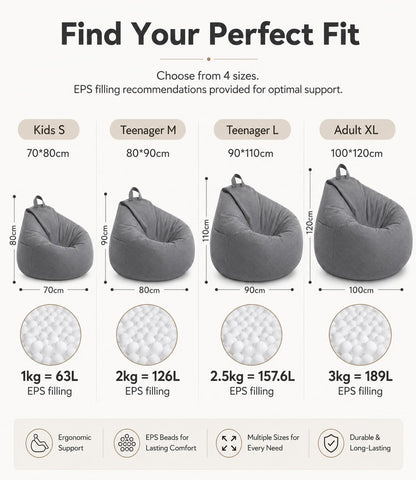 Highdi Large Bean Bag Without Fillings - Cotton Linen Durable & Comfortable, Grey Storage Bean Bag Chair for Living Room/Bedroom/Gaming Room