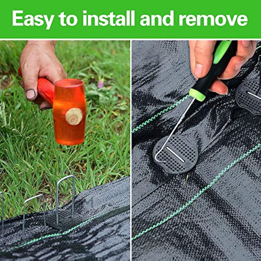Bakulyor 150 Weed Control Membrane Pegs + 150 Buffer Washer, 6"/150mm Metal Garden Landscape Staples, Artificial Grass Pins, Ground Cover Mossing Fabric Barrier Accessories