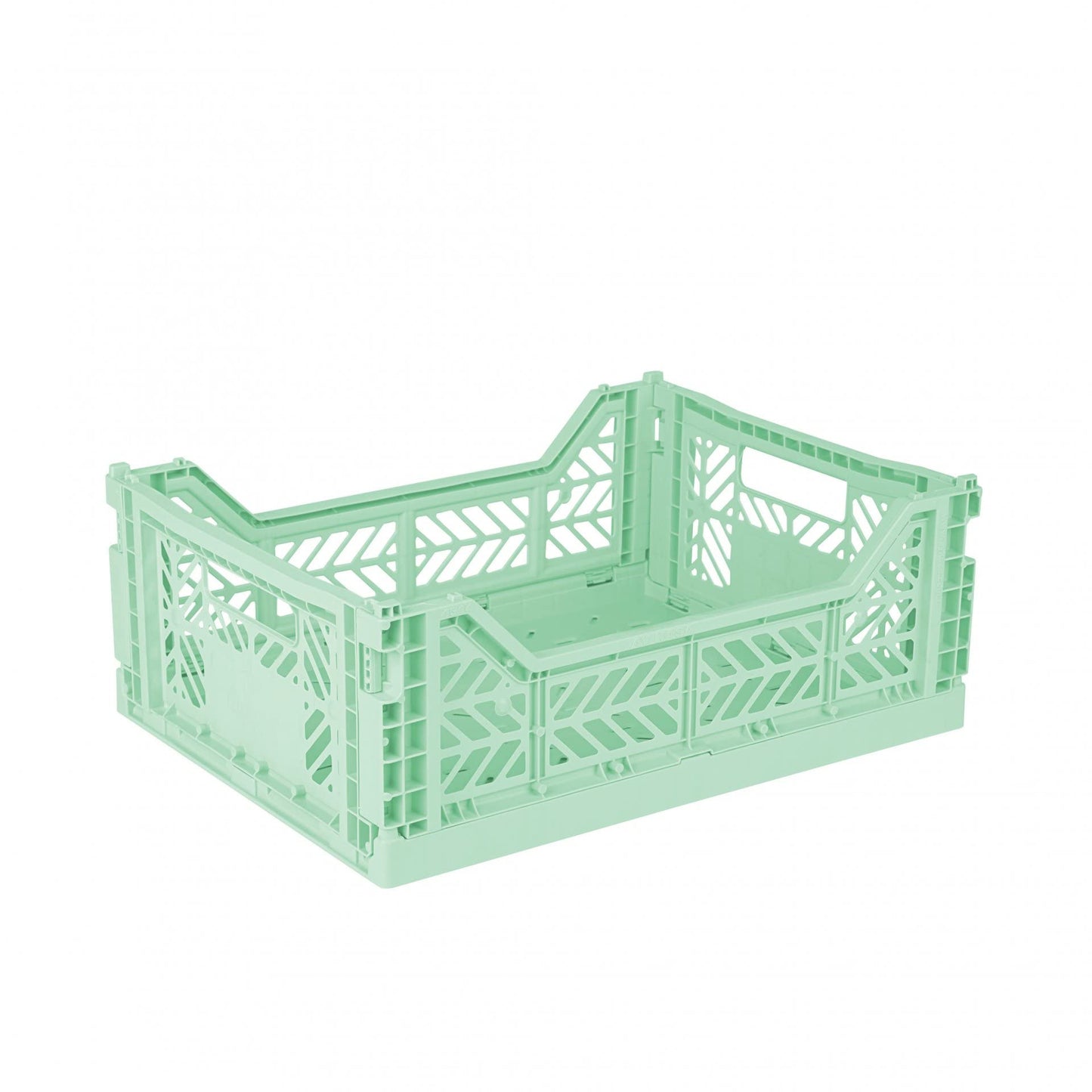 AYKASA Folding Crate, Sturdy Folding Box, Plastic, Stackable, Warm Mint, Midi (40 x 30 x 14 cm)