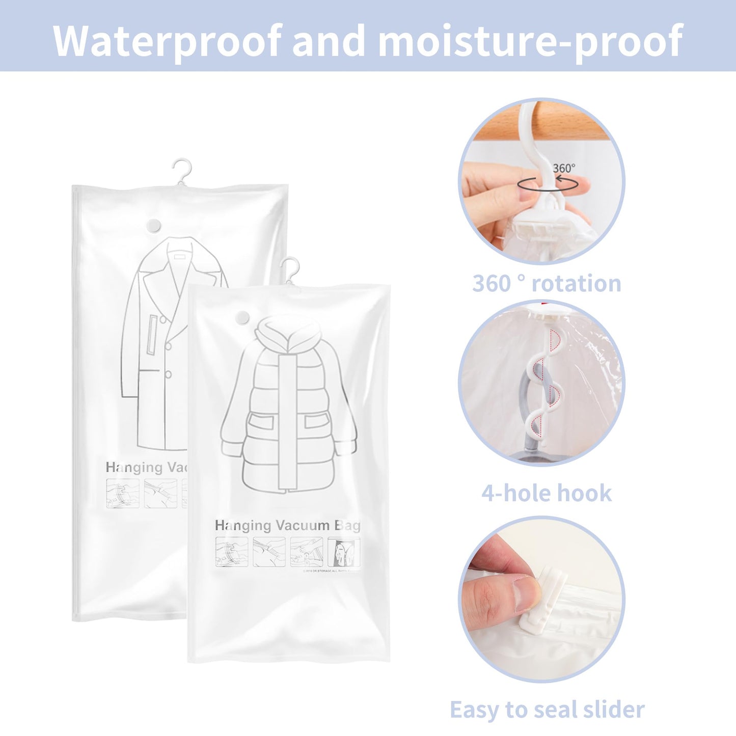 WeeGoo 6 Pack Hanging Vacuum Storage Bags with Pump, Wardrobe Space Saving