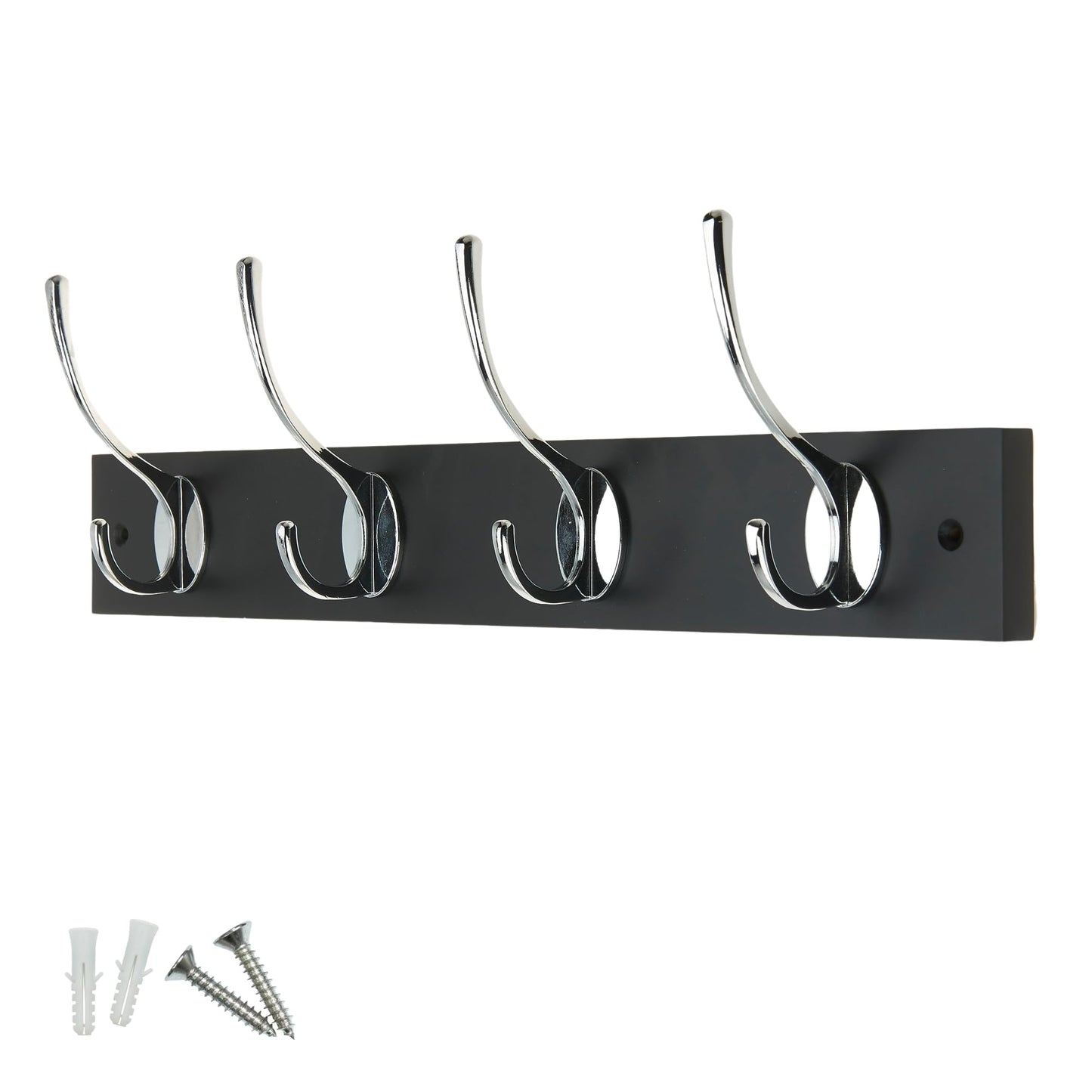 keypak Victorian Wall Mounted 4 Chrome Hooks Black Wooden Coat Rack