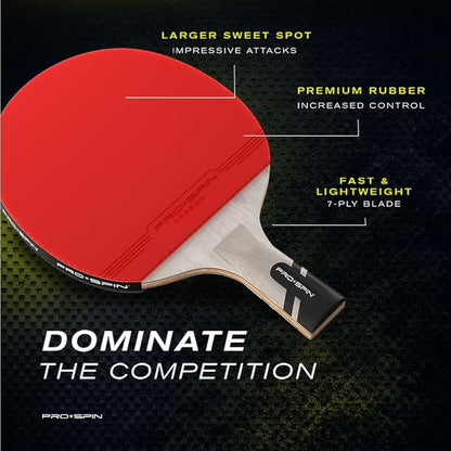 PRO SPIN Table Tennis Bat with Carbon Fibre | Penhold Grip | Elite Series 7-Ply Blade, Premium Rubber, 2.0mm Sponge & Rubber Protector Case