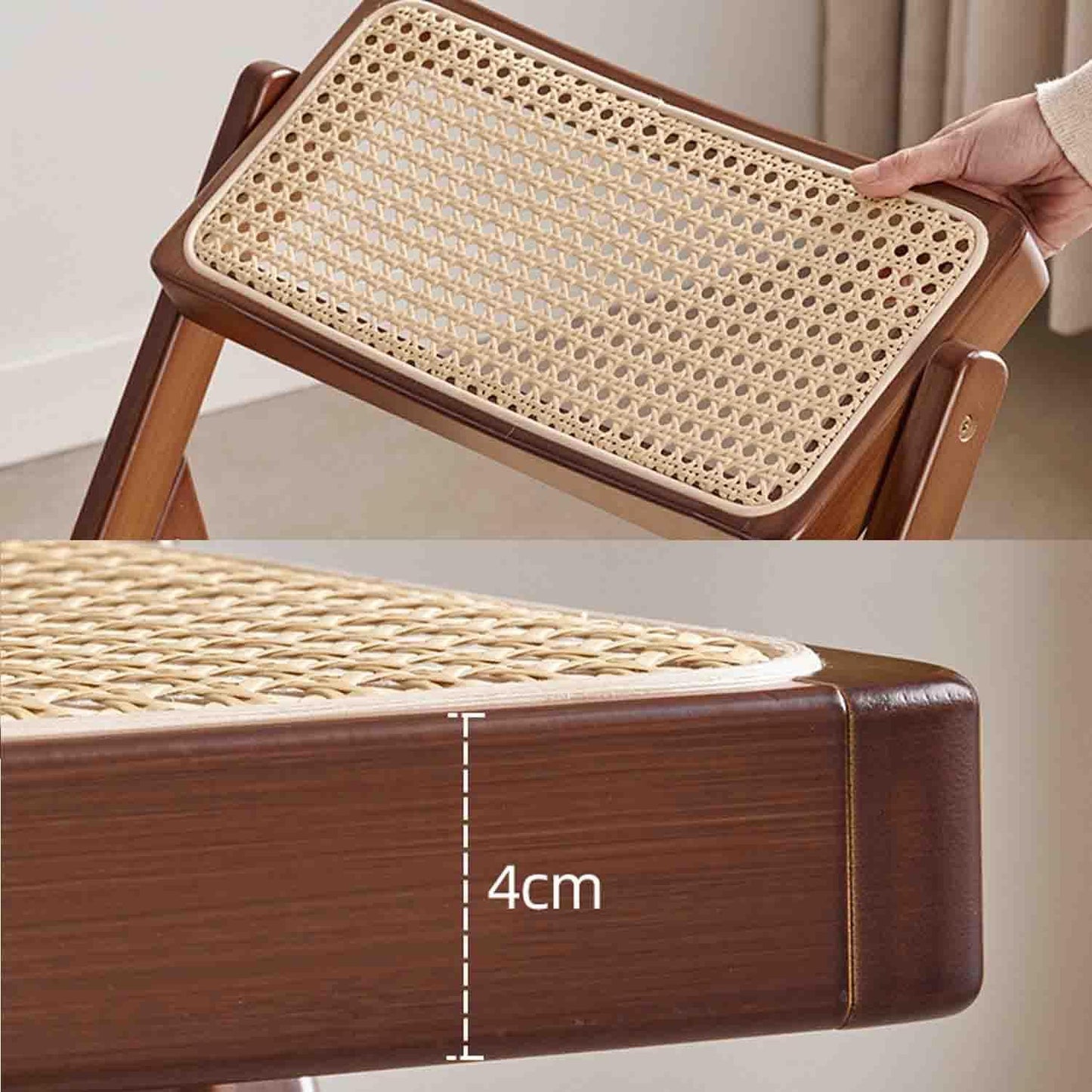 Misorat Rattan Folding Chair, Backrest Chair, Minimalist Homestay, Solid Wood Home, Living Room Chair, Leisure Backrest, Dining Chair, Chair,A