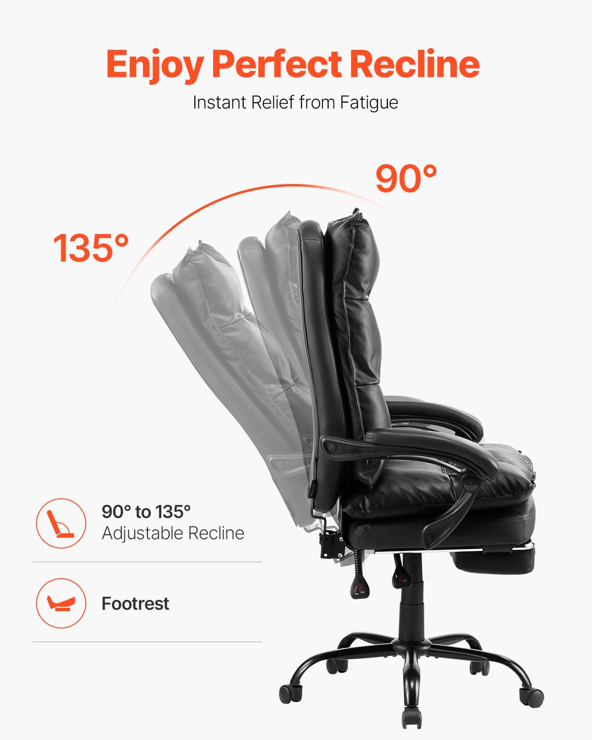 VEVOR Executive Office Chair, High Back Chair with Footrest and Lumbar Pillow, Ergonomic Desk Chair 135° Recline & Adjustable Height