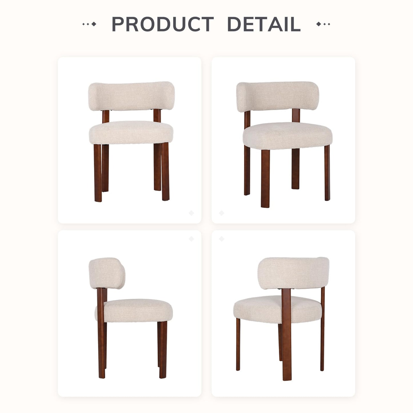 COLAMY Wooden Dining Chairs Set of 6, Fabric Chairs for Dining Room with Open Curved Backrest and Thick Seat Cushion