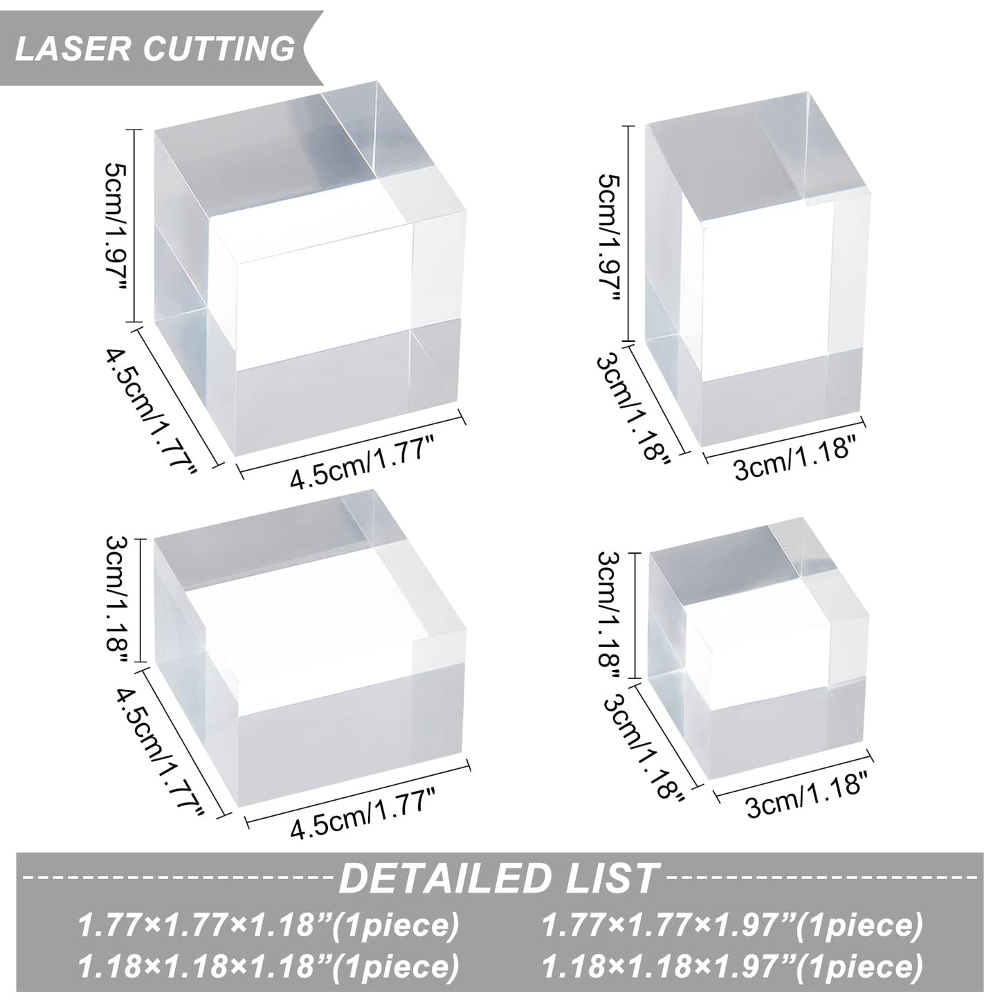 OLYCRAFT 4Pcs Acrylic Display Cubes 4 Sizes Clear Display Bases for Jewelry