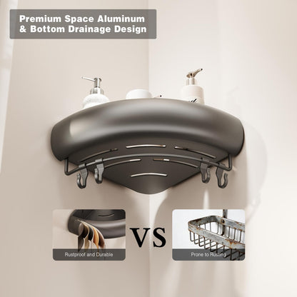 Voldra Corner Shower Caddy Suction Cup, Arc Shower Shelf Coner No Drilling Bathroom Coner Shelves Suction Shower Organiser Rack Adhesive Corner Caddy