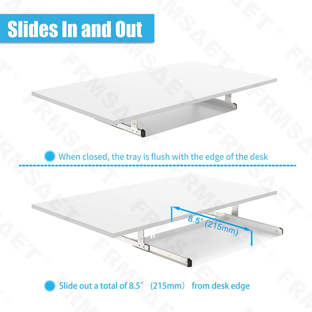 FRMSAET All-Metal 53 cm/60 cm/76 cm Under Desk Keyboard Tray(60 cm, White)