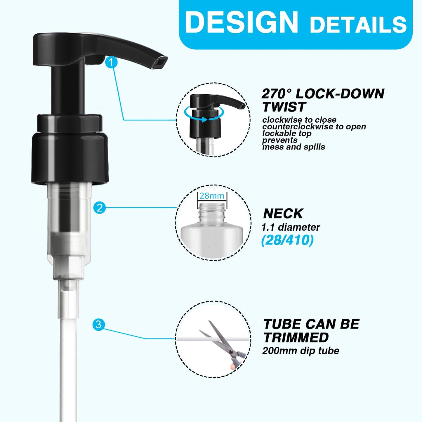 DupakSYS 4 pcs Shampoo and Conditioner Pump for Liter 33.8 oz, Black&White