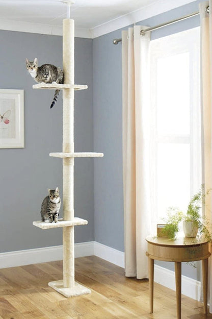 CA&T Luxury Floor to Ceiling Cat Tree | Height Adjustable Cat Climbing Tower with Scratch Post | Cat Towers for Indoor Cats with Multiple Levels &