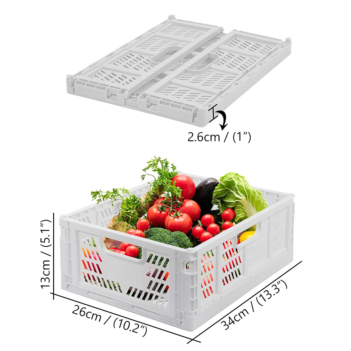 2 Blue 2 white Plastic Storage Basket Folding Storage Boxe Crate Drawer Organizer Stackable Shelf Basket Collapsible Closet Container Food Fruit
