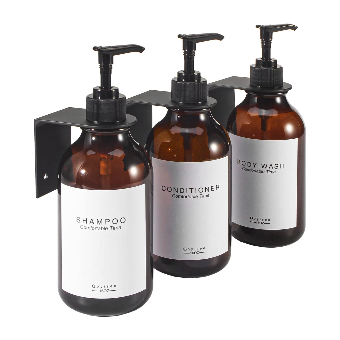 GOYISEE Shampoo and Conditioner Dispenser for Shower Wall 3 Chamber,Refillable Shampoo and Conditioner Bottles with Waterproof Labels,Soap Dispenser