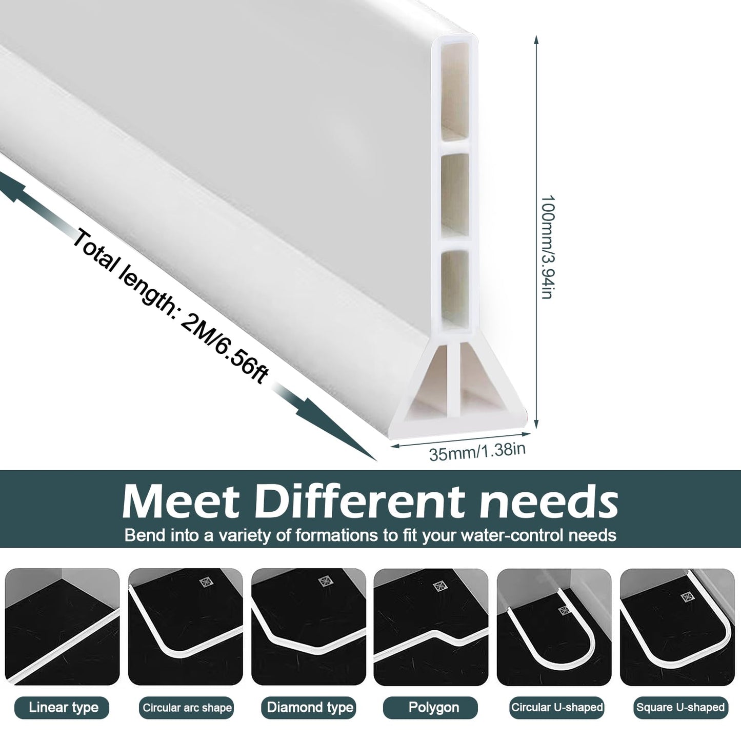 Wet Room Floor Water Barrier, Shower Threshold Water Splash Guard,TPE Shower Door Water Dam, Shower Threshold Water Retaining Strip