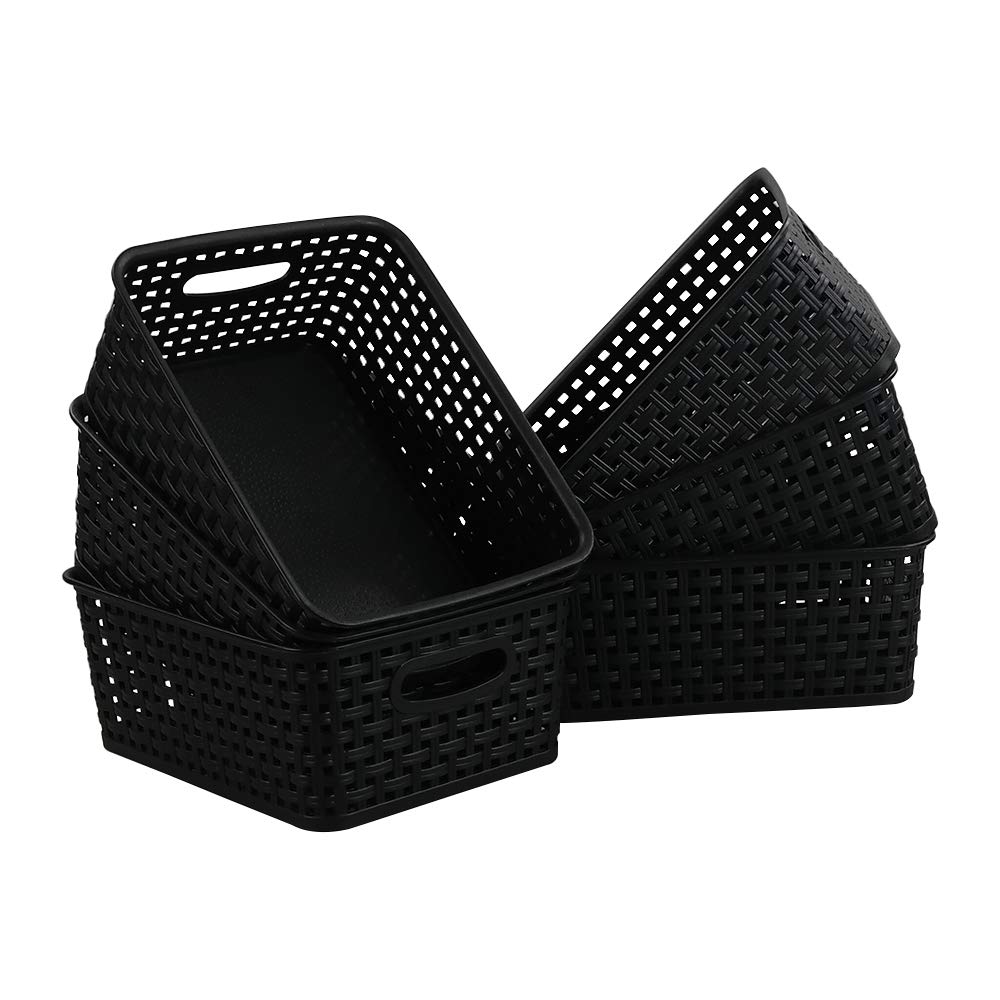 Asking 6-Pack Plastic Storage Baskets, Weave Basket, Black