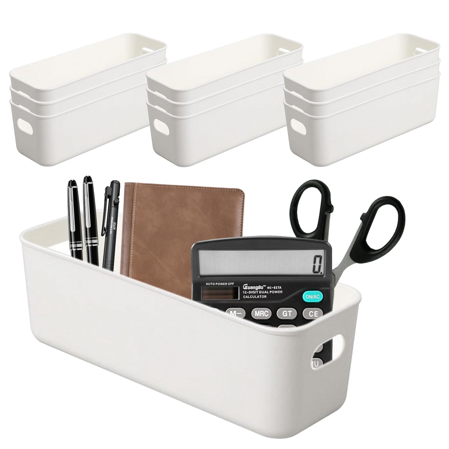 10 PCS Narrow Storage Box, 28×10 Cm Plastic Storage Basket Narrow Bathroom Storages Basket Small Bathroom Cabinet Organiser White Cupboard Organiser