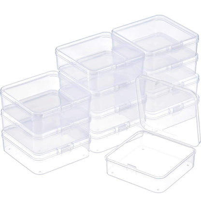 SATINIOR 12 Pack Clear Plastic Beads Storage Containers Box with Hinged Lid for Beads and More 2.9 x 2.9 x 1 Inch