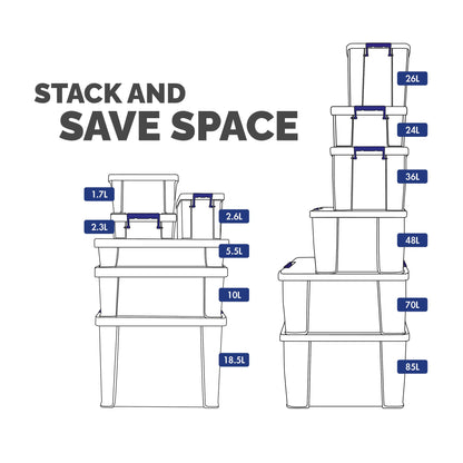 Bankers Box Storage Box 1.3L 10 Pack - BPA-Free, Stackable Plastic Organizer with Clip-Lock Lid