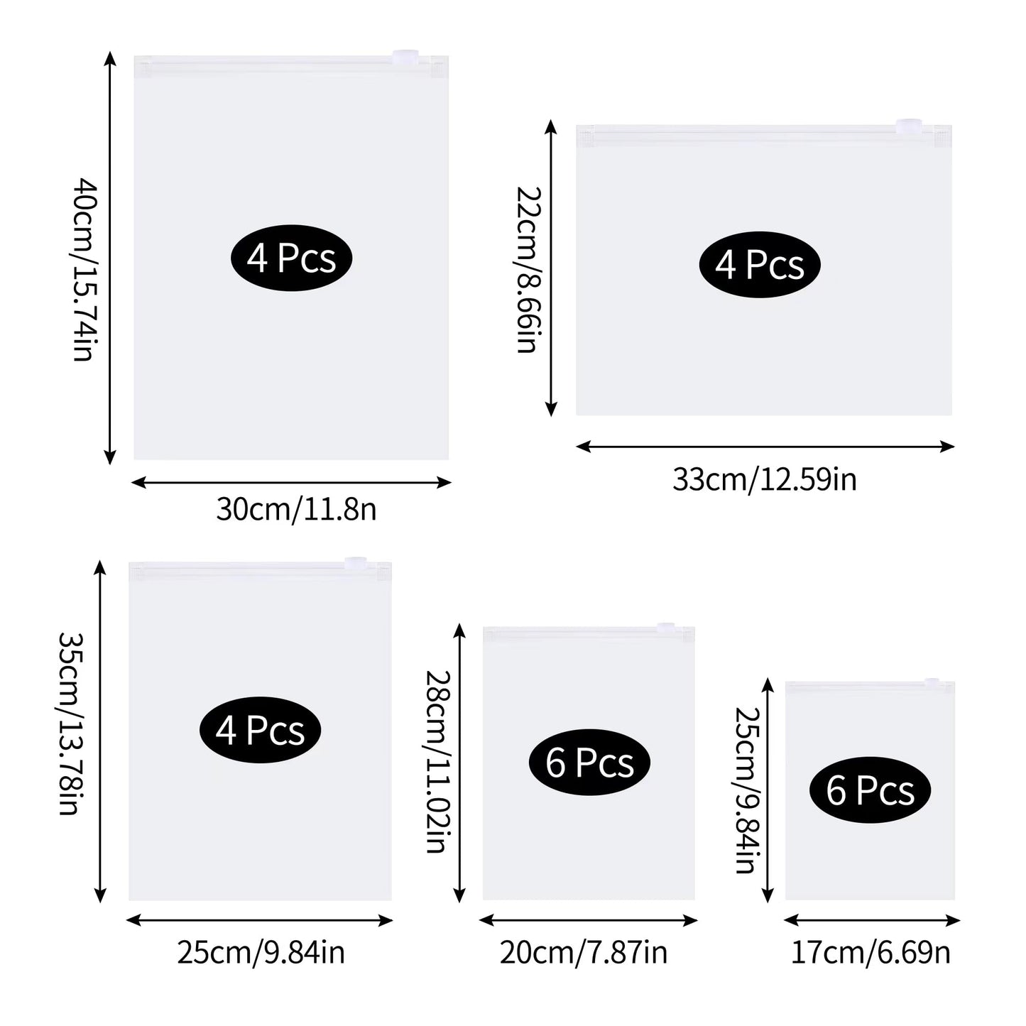 24 Pcs Reusable Ziplock Bags,Travel Clothes Storage Bags,Plastic Hospital Bag Organiser Pouches,Essentials Frosted Resealable Waterproof Luggage Bags