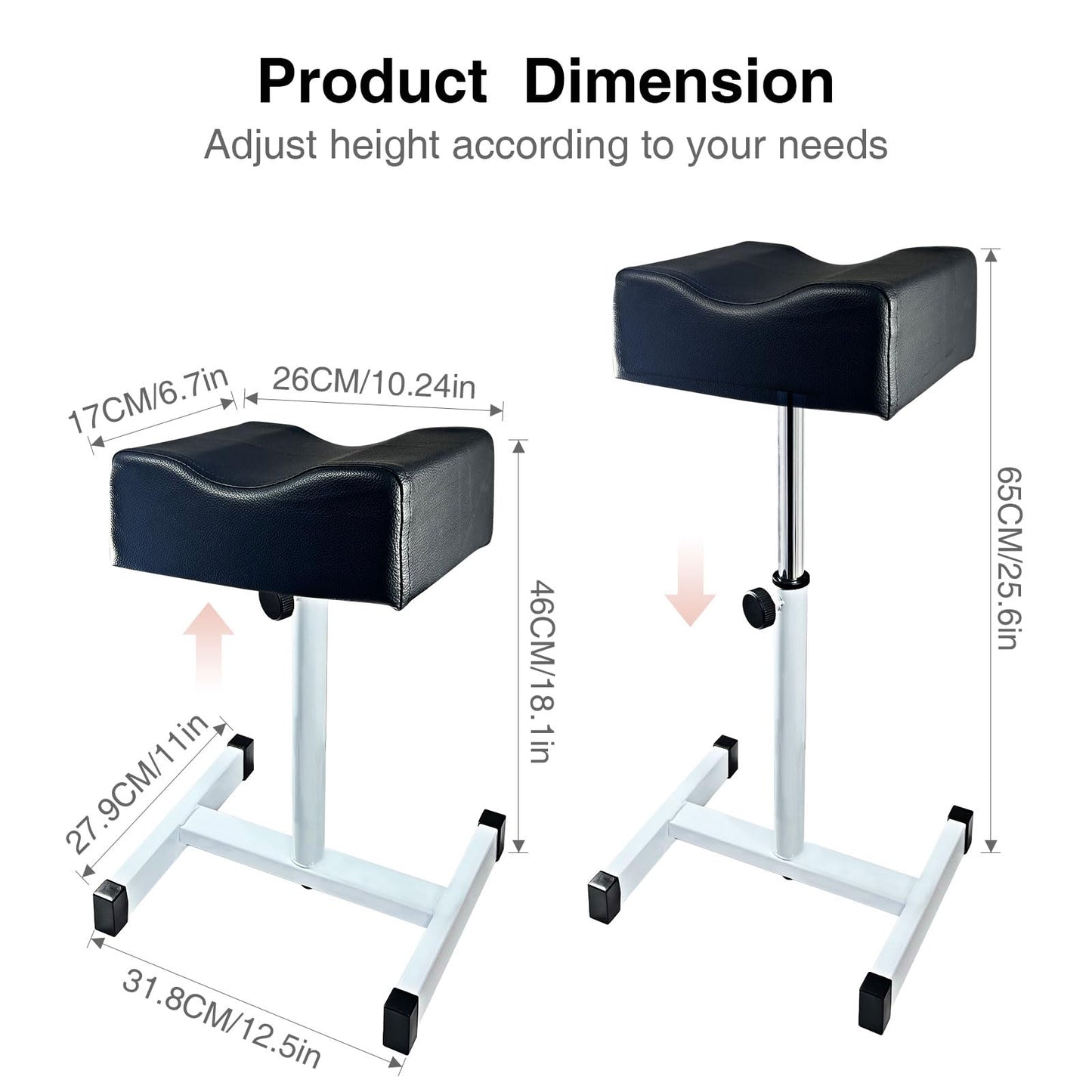 LOVEVLOGY Pedicure Chair Stool, Manicure Foot Care, Height-Adjustable Chair Leg Rest Foot Care for Nail Salon, Spa Massage, Beauty Salon, Nails, Black