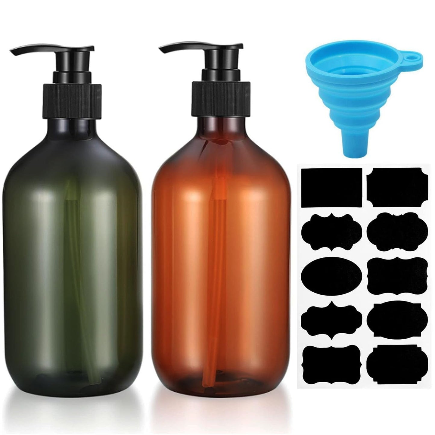 2 Package Shampoo Bottles With Pump, 500ml Brown Plastic shampoo bottles with pump