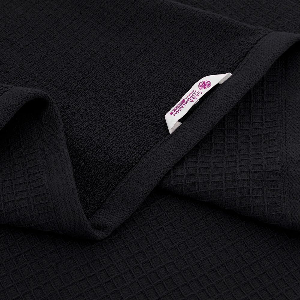 CASA COPENHAGEN Waffle 4-piece bath towel set – Black, 70x140 cm, Egyptian cotton, designed in Denmark, for bathroom, kitchen & shower