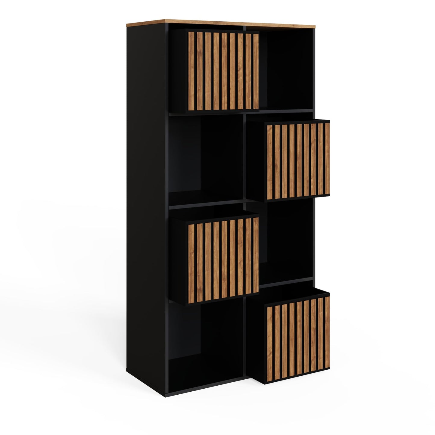 GFW Kube Cube Storage Unit with Open & Hidden Storage, Black & Walnut Effect Shelving Unit for Living Room, Bedroom or Office