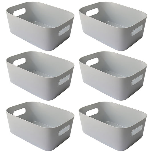 Mofeisor 6-Pack Grey Plastic Storage Basket, Kitchen Cupboard Storage Boxes, Small Bathroom Boxes Organisers with Handles, 4L