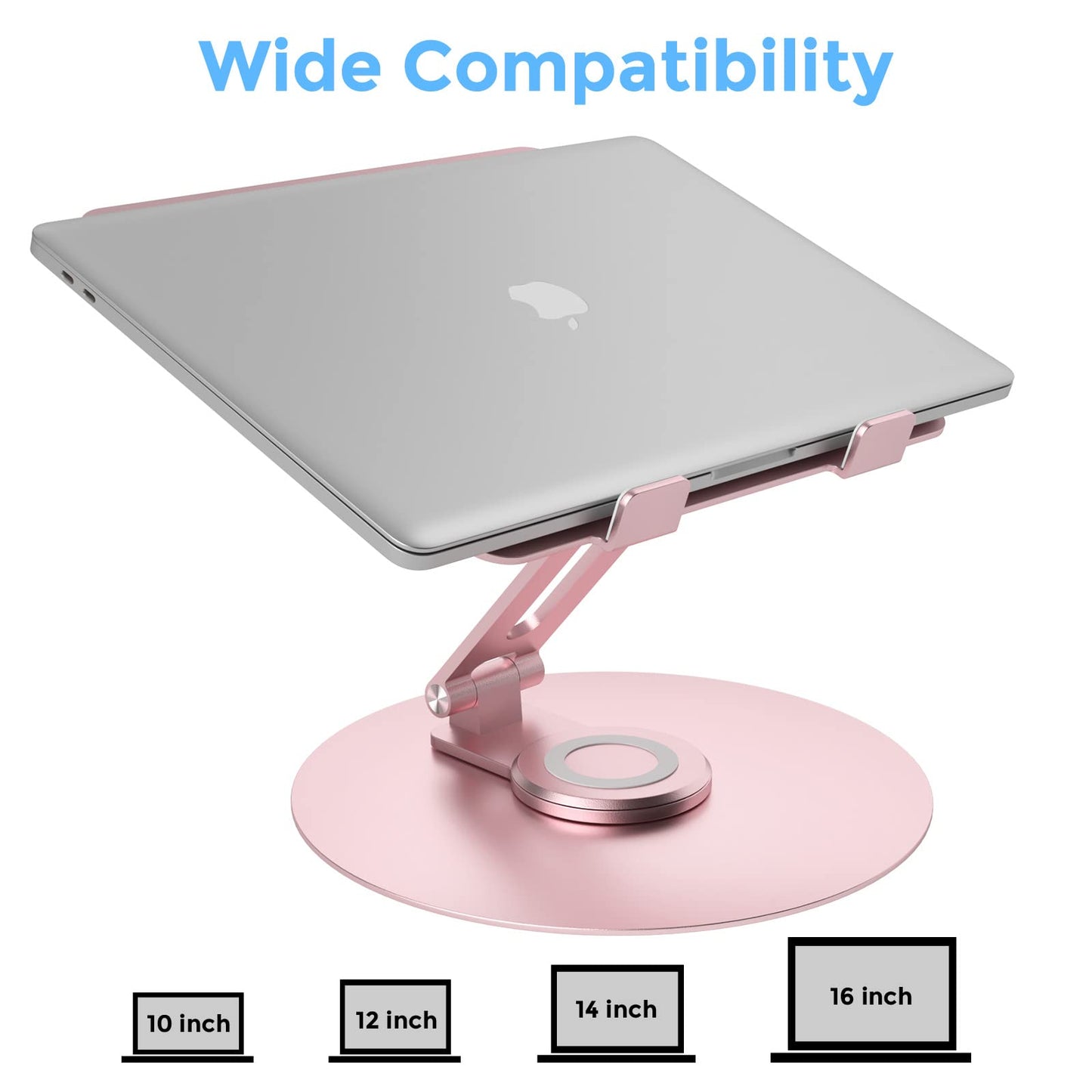 Swivel Laptop Stand for Desk, Adjustable Height Aluminum Computer Stand with 360 Rotating Base, Foldable Ergonomic Riser