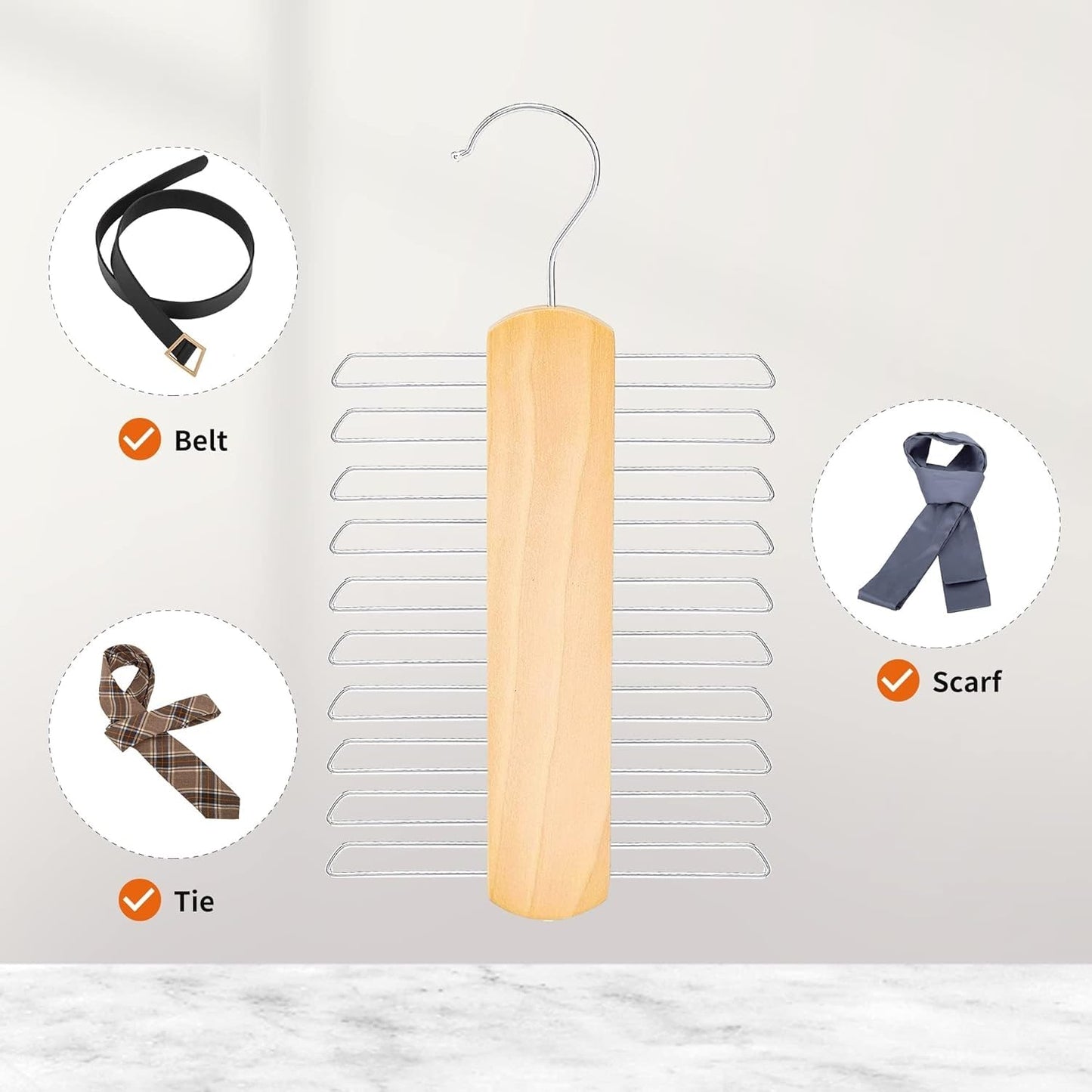 2 Pack Tie Holder Wooden Necktie And Belt Hanger 360 Degree Rotating Tie Holder Hanging Storage Rack with 20 Shelves for Belts, Scarves, Tie Storage