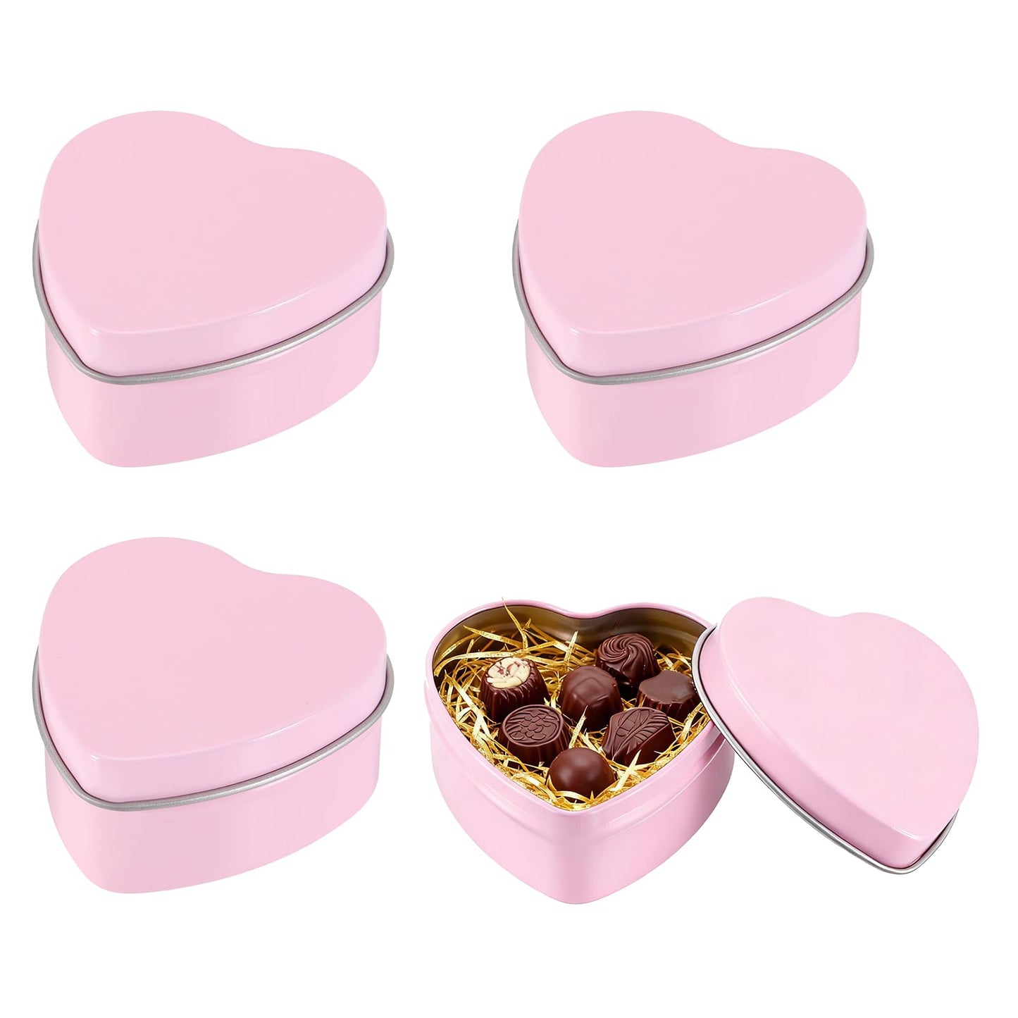 sourcing map 4Pack Metal Tin Box, 2.4x2.3x1.1 Heart Empty Tinplate Containers with Lids