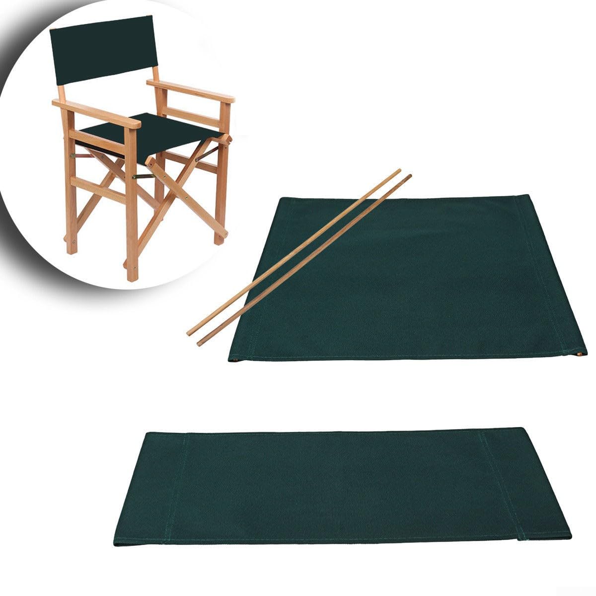 2Pcs Director Chair Covers Movie Chair Canvas Cover Replacement Covers Kit For Folding Director Chair Dark Green 20CmX53cm/53cm X 42Cm