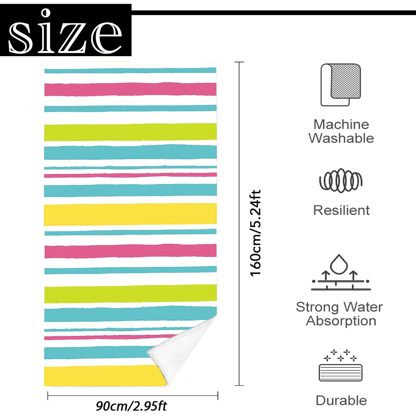 Large Quick Dry Microfibre Beach Bath Towel,Double Sides Light Blue White Striped Sand Free Beach Towel with Bag,Lightweight Gym Yoga Sports