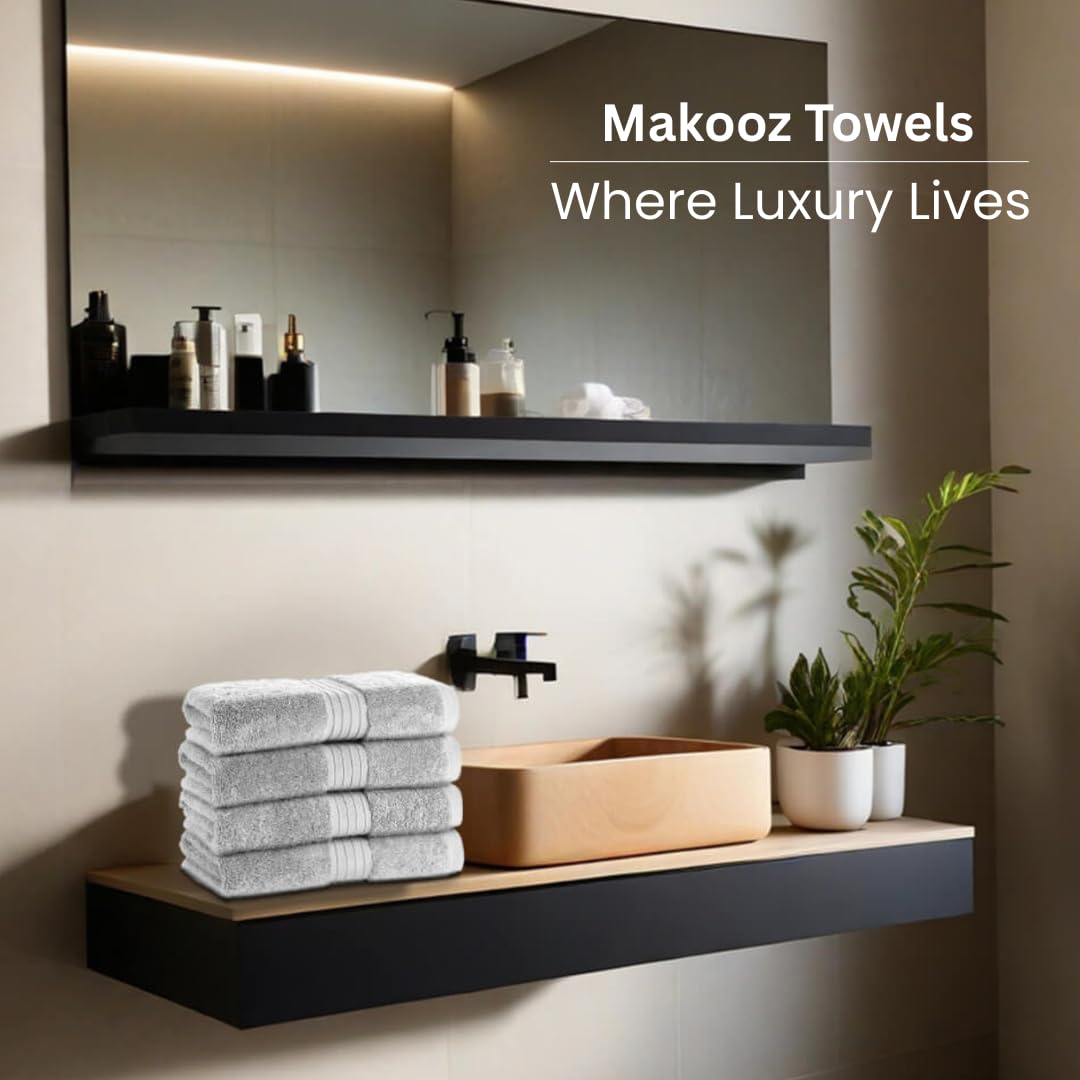 Makooz Premium 700 GSM Hand Towels for Bathroom 2 Pack –100% Natural Ring-Spun Egyptian Cotton –Luxurious Ultra Soft