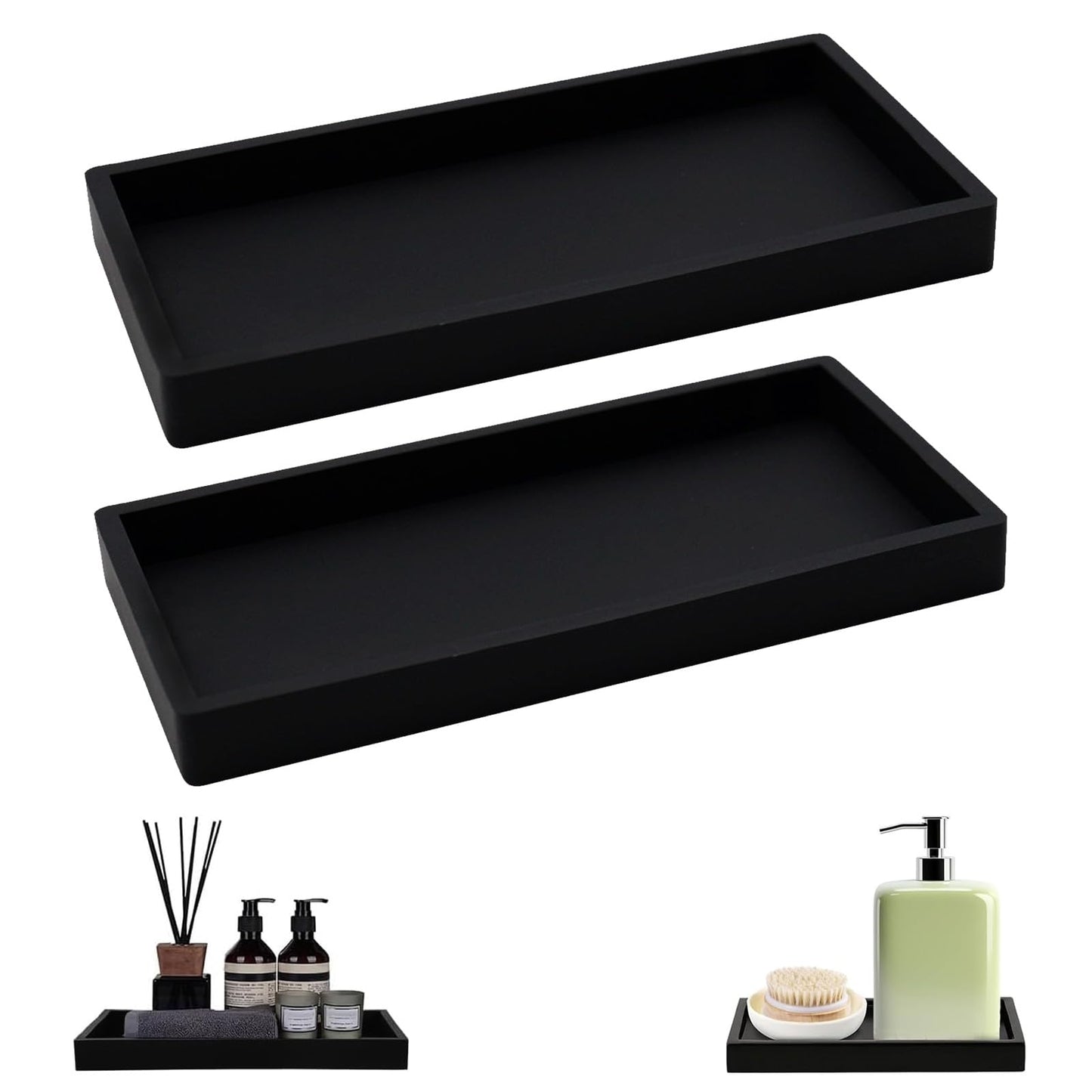 2 Piece Bathroom Tray Black, 20 × 10× 2 cm
