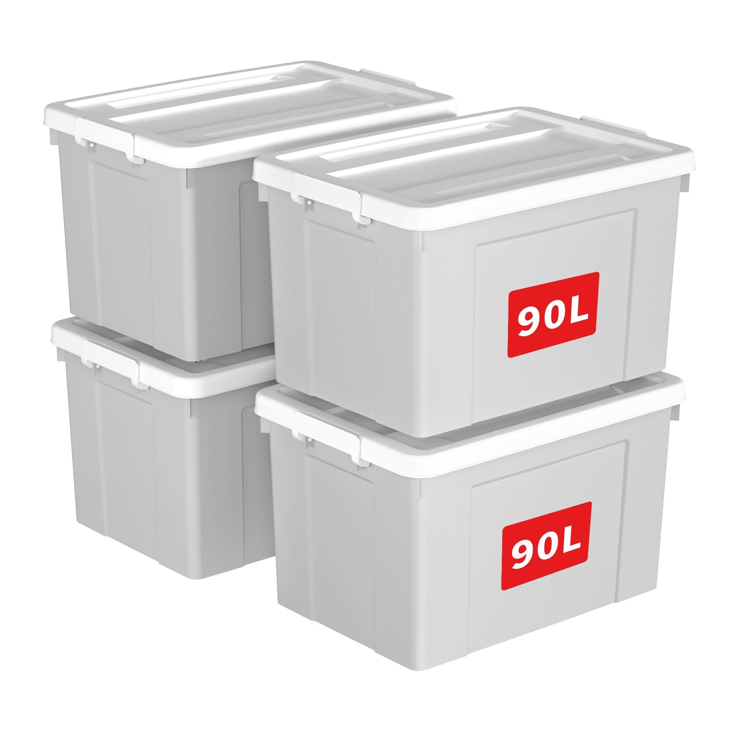 Cetomo 90L*4 Storage Boxes, Plastic Storage Box with Lids, Organizing Container with Secure Latching Buckles, Stackable, Nestable