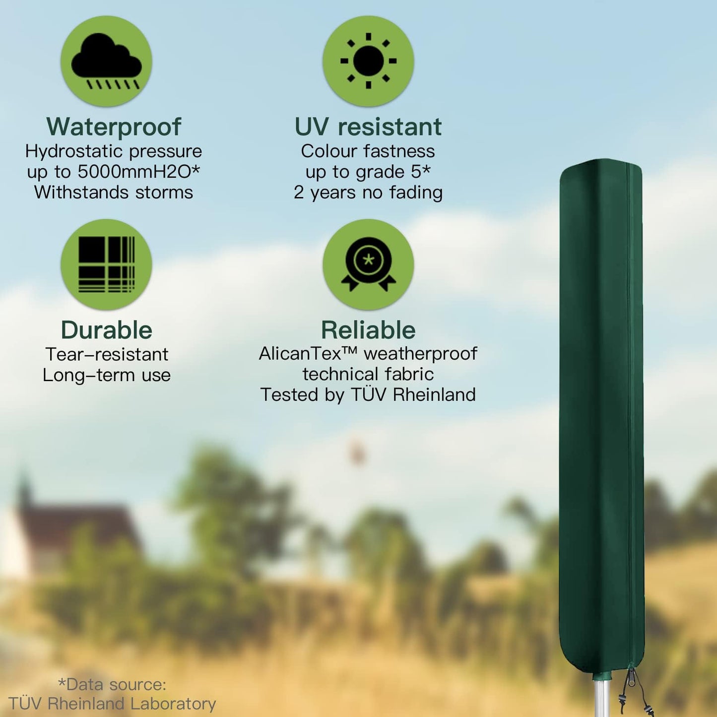 AWNIC Rotary Airer Cover Washing Lines Cover for Rotary Clothes Dryer Cover Tear Resistant 420D Oxford Green 16X16X170cm