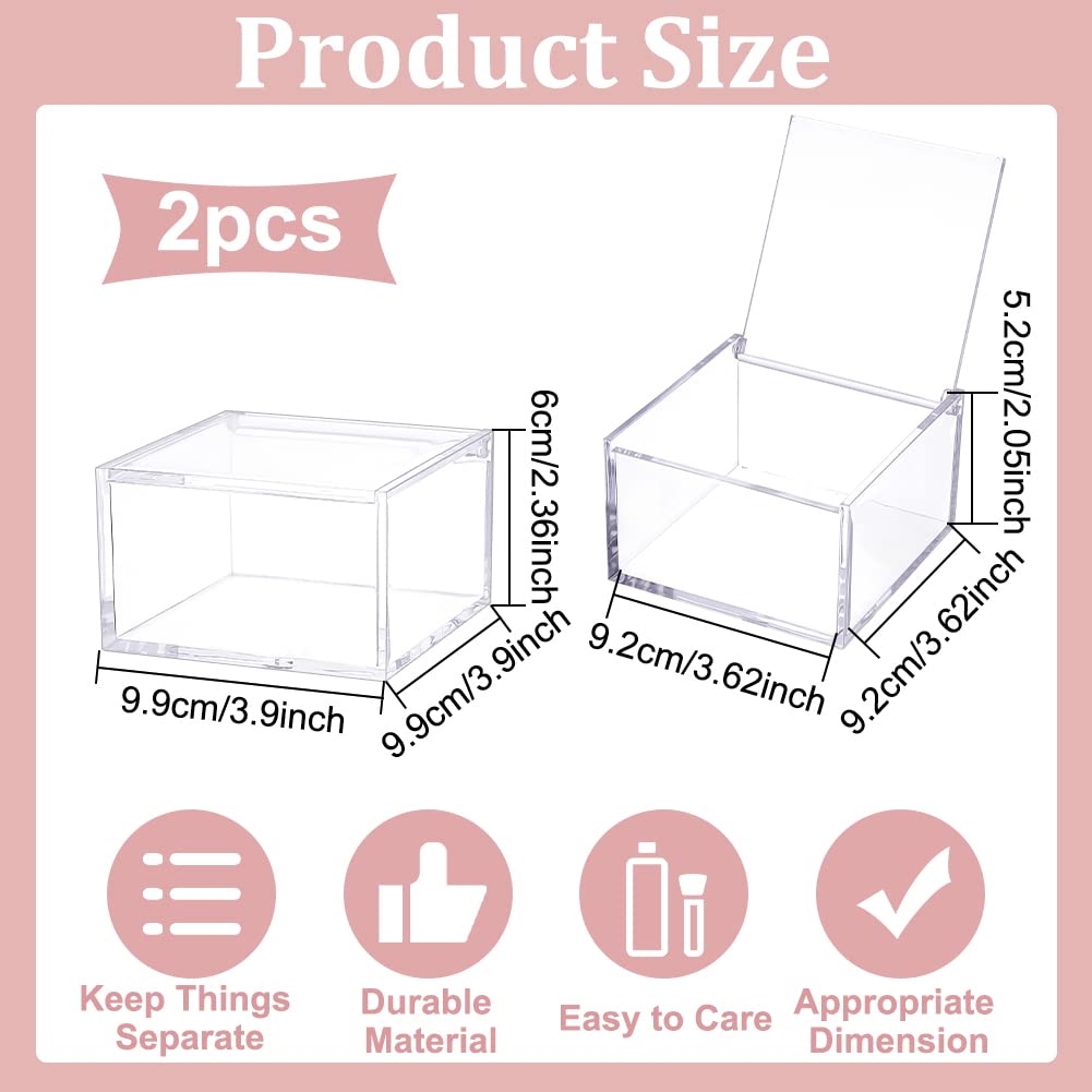 BENECREAT 2Pcs Acrylic Box with Lid, 10x10x6cm Clear Cube Display Case Storage Boxes Organizer Containers for Wedding Birthday Gift Packing Jewelry